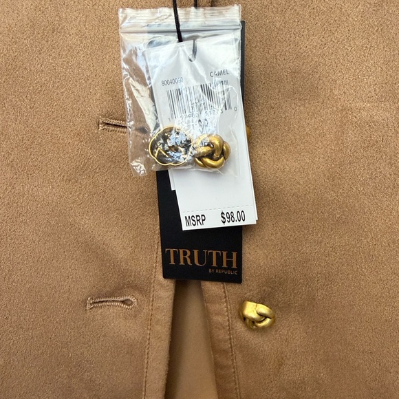TRUTH Camel Collarless Button Front Jacket - Picture 2 of 3